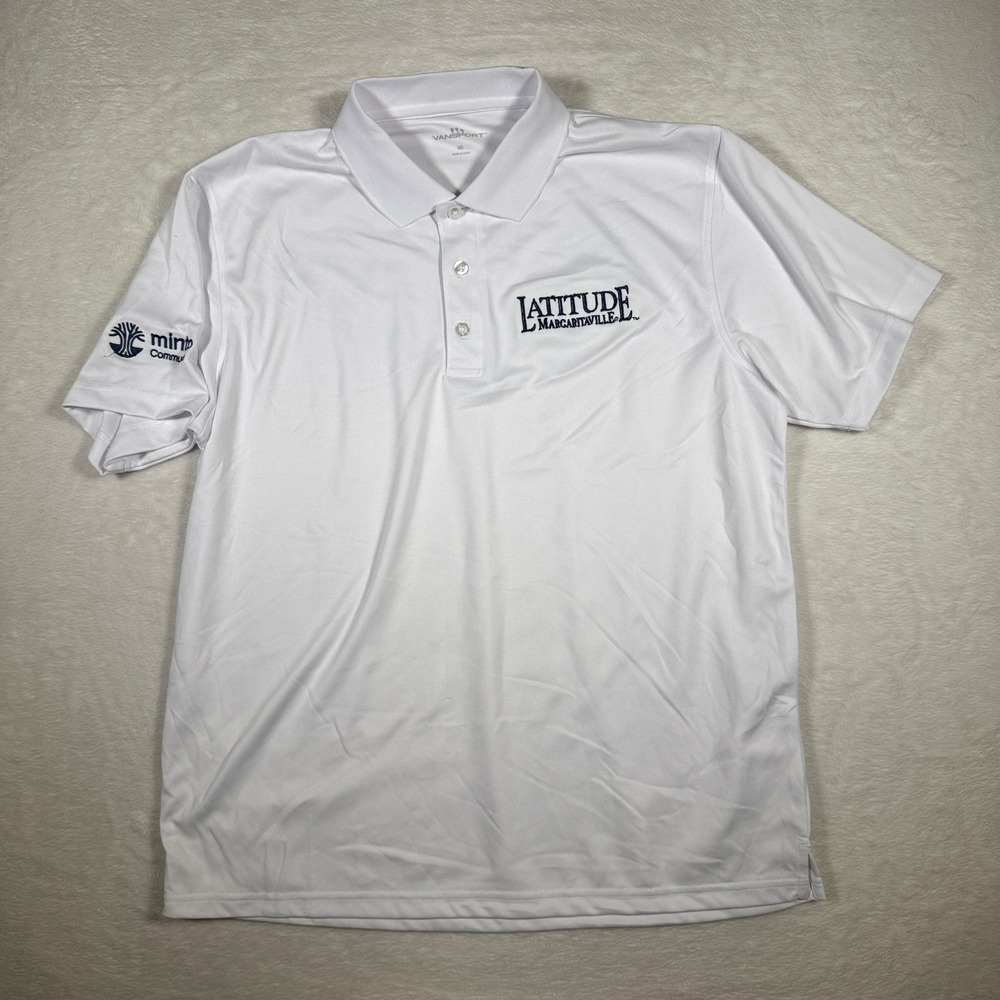 VANSport White Latitude Margaritaville Embroidered Golf Polo Shirt‎ Mens Medium